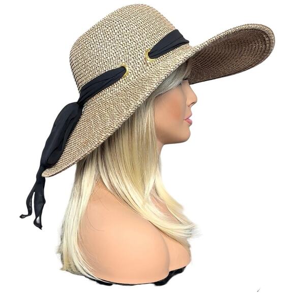 Large Brim Beach Sun Hat With Bow Detail - Picture 10 of 12